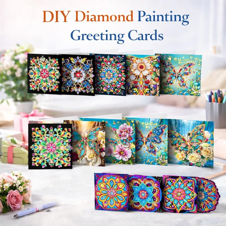 DIY Diamond Painting Greeting Cards Kit, Handmade Craft Cards with Envelopes