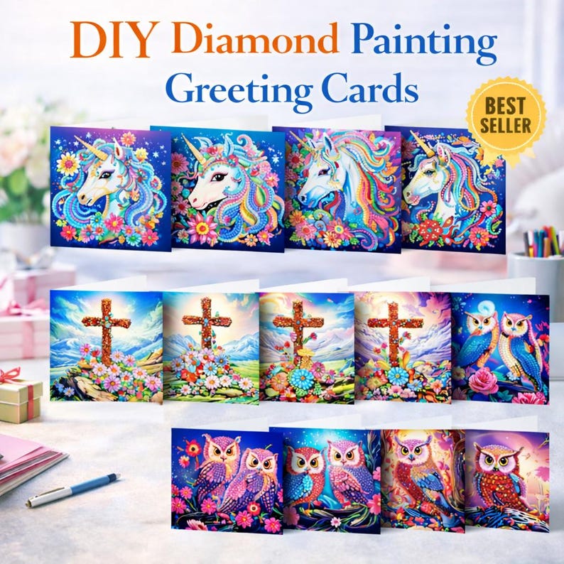 DIY Diamond Painting Cross Greeting Cards, Handmade Craft Set with Envelopes 15x30cm