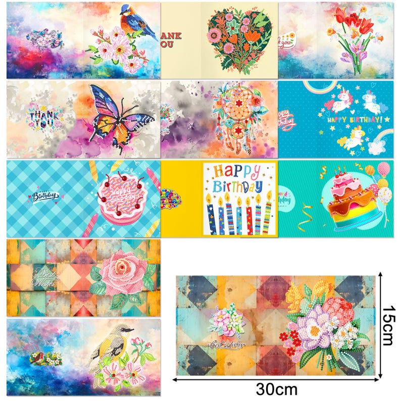 DIY Diamond Painting Cross Greeting Cards, Handmade Craft Set with Envelopes 15x30cm