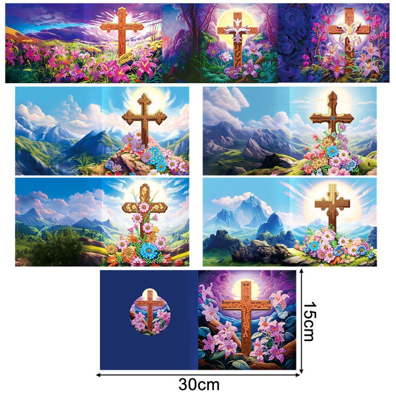 DIY Diamond Painting Cross Greeting Cards, Handmade Craft Set with Envelopes 15x30cm