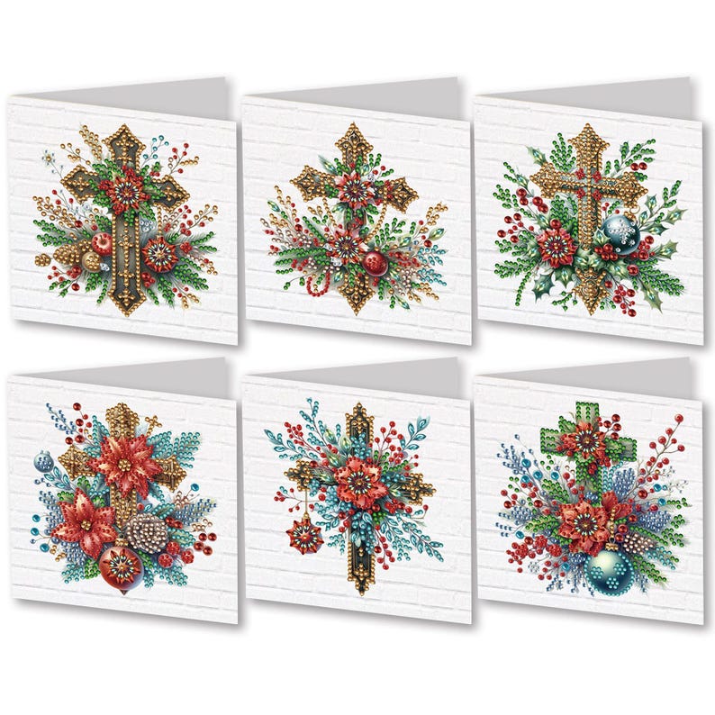 Christian Diamond Painting Greeting Cards Set, Religious DIY Craft Kit, Virgin Mary Cross Easter