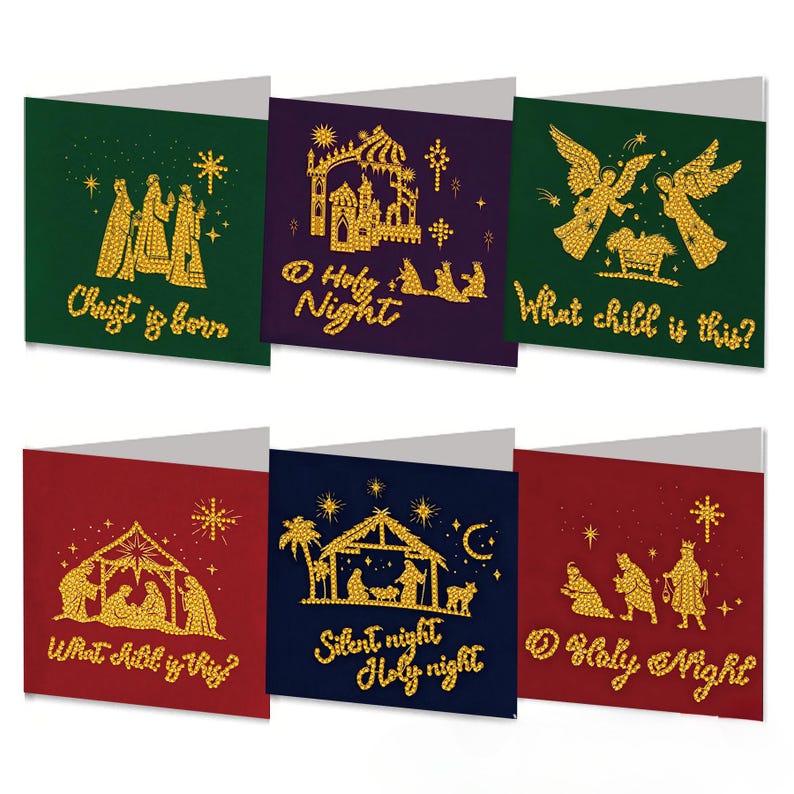 Christian Diamond Painting Greeting Cards Set, Religious DIY Craft Kit, Virgin Mary Cross Easter