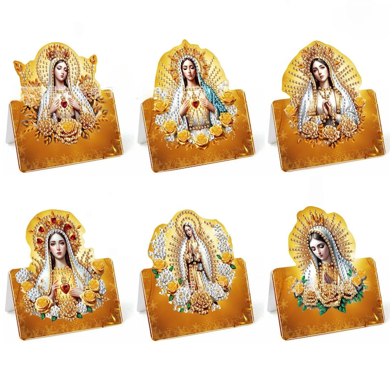 Christian Diamond Painting Greeting Cards Set, Religious DIY Craft Kit, Virgin Mary Cross Easter