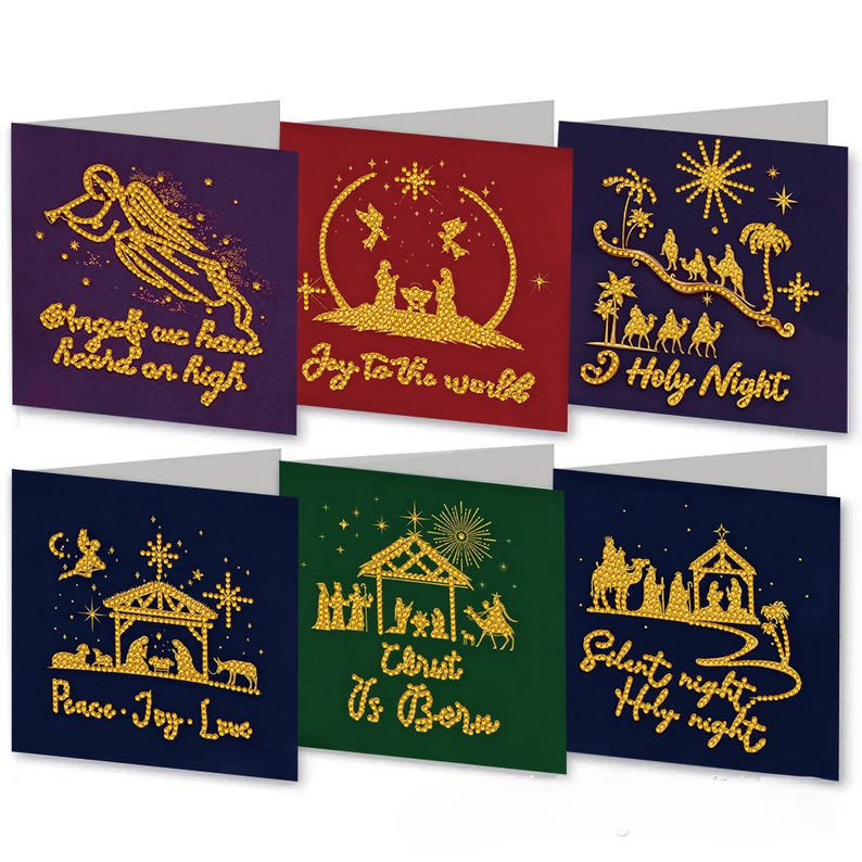 Christian Diamond Painting Greeting Cards Set, Religious DIY Craft Kit, Virgin Mary Cross Easter