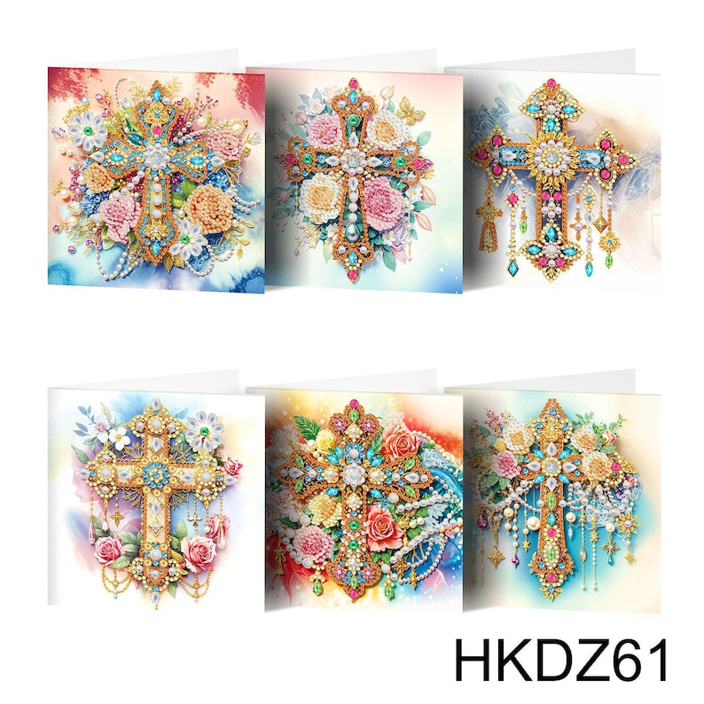 Christian Diamond Painting Greeting Cards Set, Religious DIY Craft Kit, Virgin Mary Cross Easter