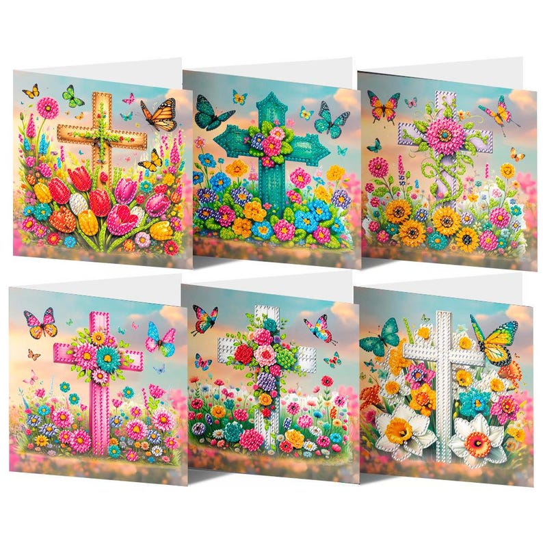 Christian Diamond Painting Greeting Cards Set, Religious DIY Craft Kit, Virgin Mary Cross Easter