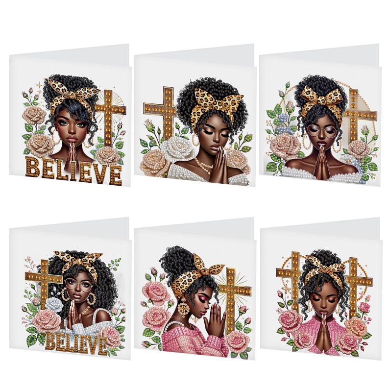 Christian Diamond Painting Greeting Cards Set, Religious DIY Craft Kit, Virgin Mary Cross Easter