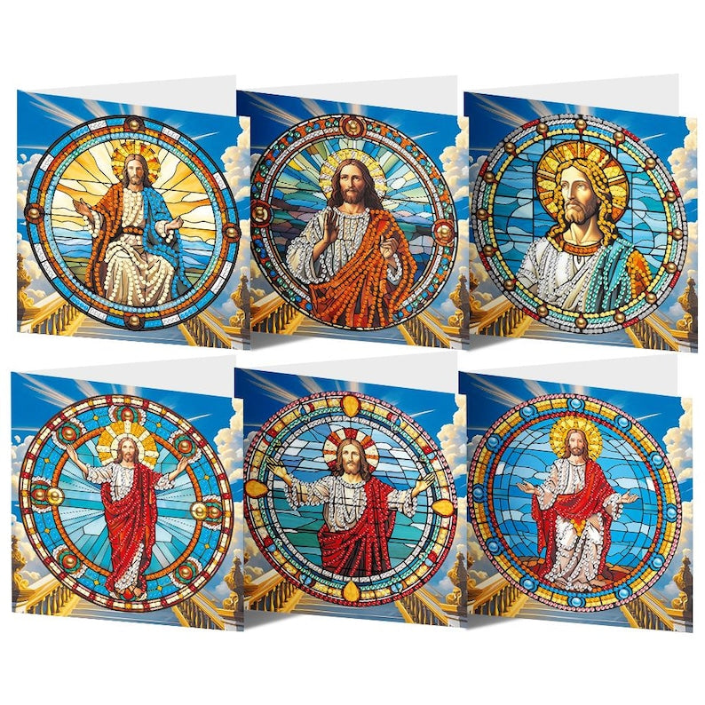 Christian Diamond Painting Greeting Cards Set, Religious DIY Craft Kit, Virgin Mary Cross Easter