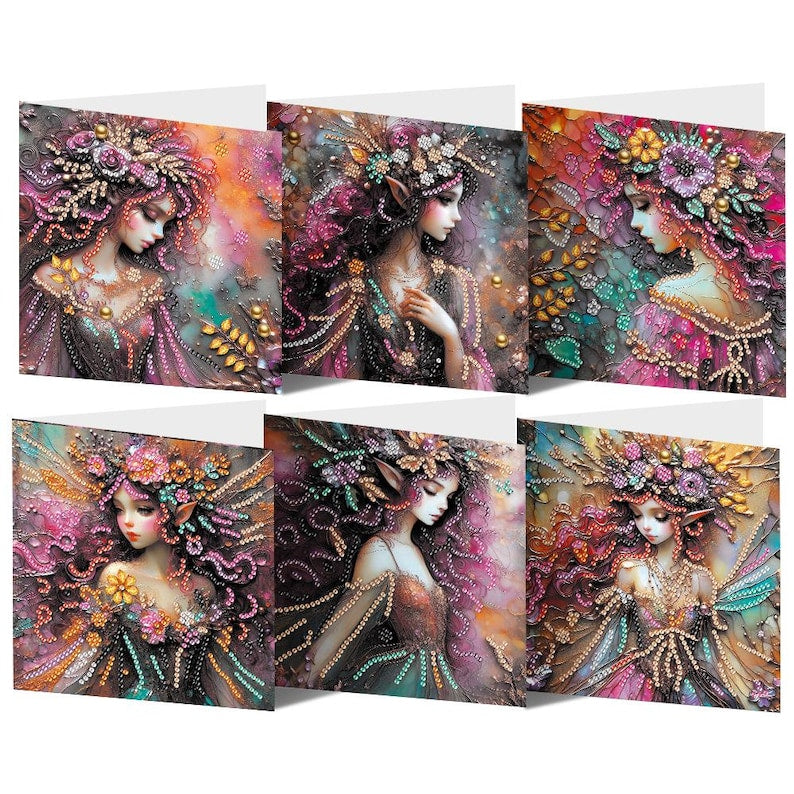 Fantasy Fairy Diamond Painting Greeting Cards Kit, Rhinestone Art Craft Cards (6x12in)