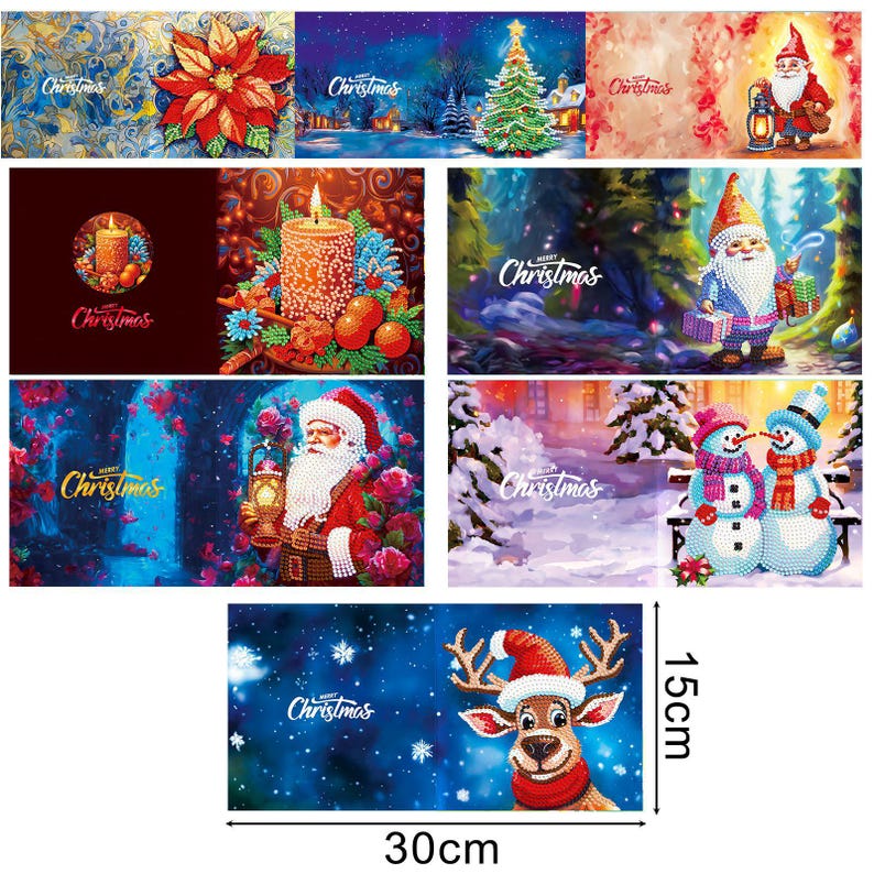 Christmas Diamond Painting Greeting Cards Kit, Festive 5D Art Cards with Envelopes