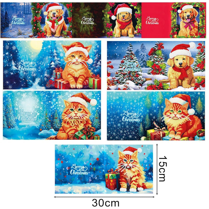 Christmas Diamond Painting Greeting Cards Kit, Festive 5D Art Cards with Envelopes