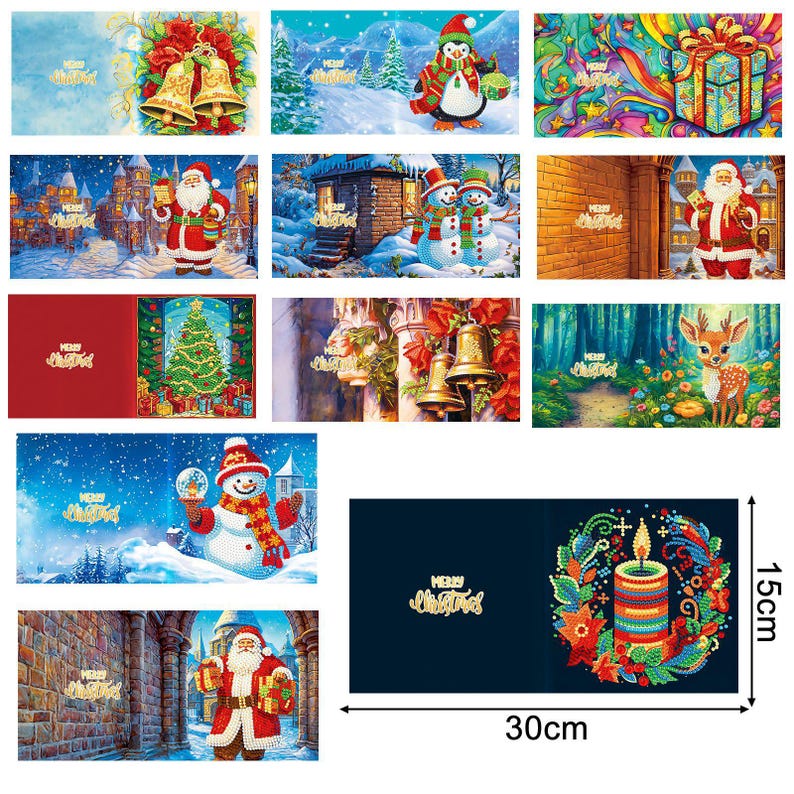 Christmas Diamond Painting Greeting Cards Kit, Festive 5D Art Cards with Envelopes