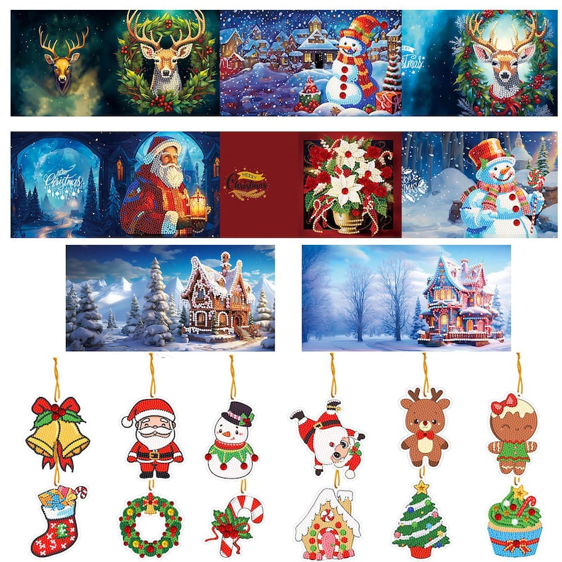 Christmas Diamond Painting Greeting Cards Kit, Festive 5D Art Cards with Envelopes