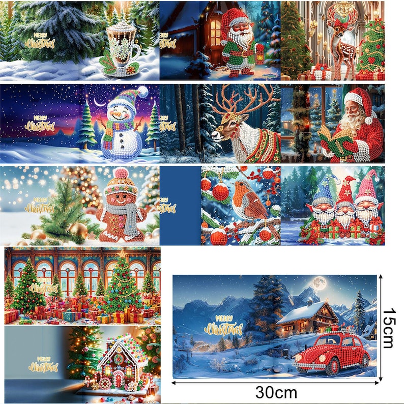 Christmas Diamond Painting Greeting Cards Kit, Festive 5D Art Cards with Envelopes