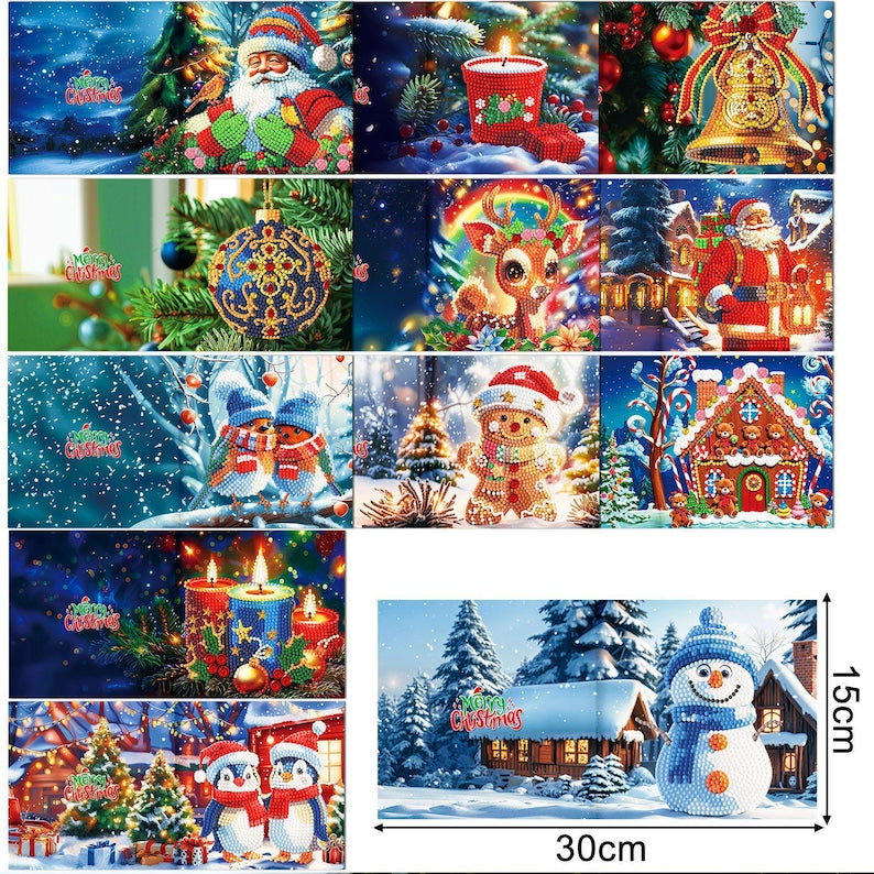 Christmas Diamond Painting Greeting Cards Kit, Festive 5D Art Cards with Envelopes