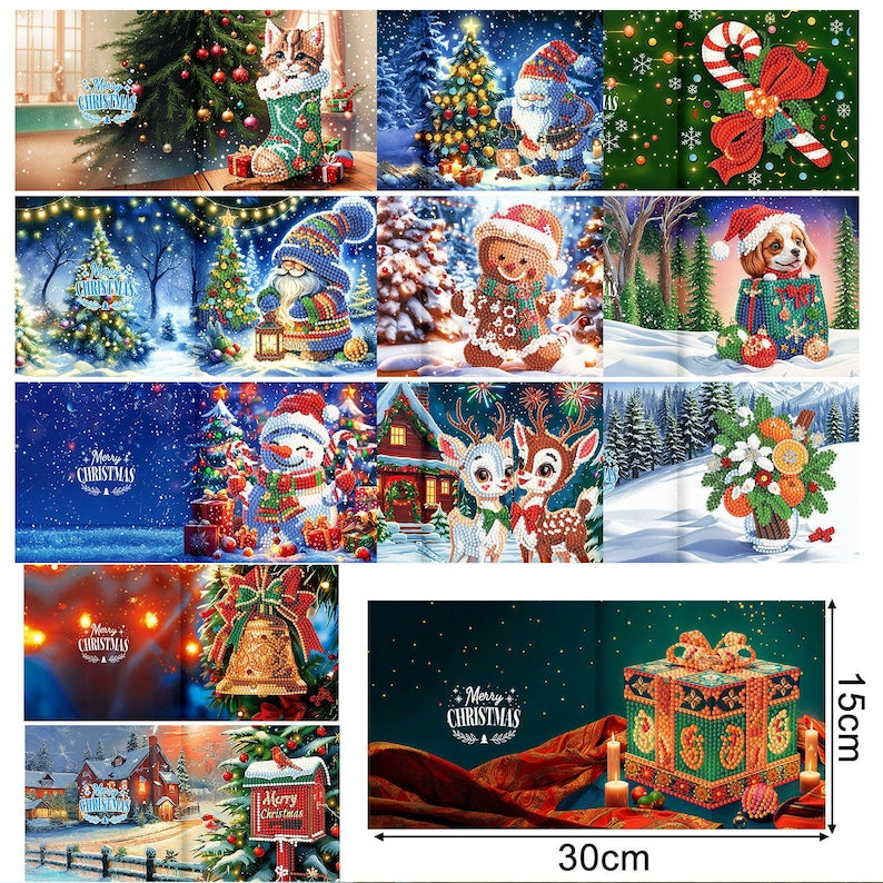 Christmas Diamond Painting Greeting Cards Kit, Festive 5D Art Cards with Envelopes