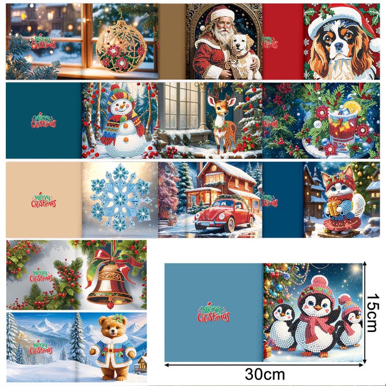 Christmas Diamond Painting Greeting Cards Kit, Festive 5D Art Cards with Envelopes