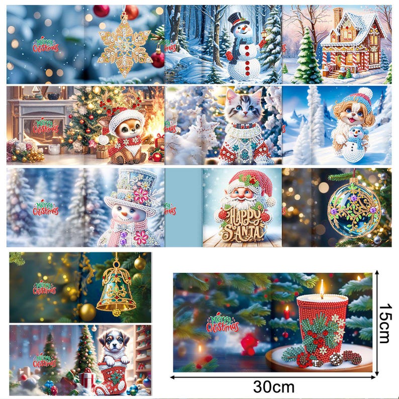 Christmas Diamond Painting Greeting Cards Kit, Festive 5D Art Cards with Envelopes