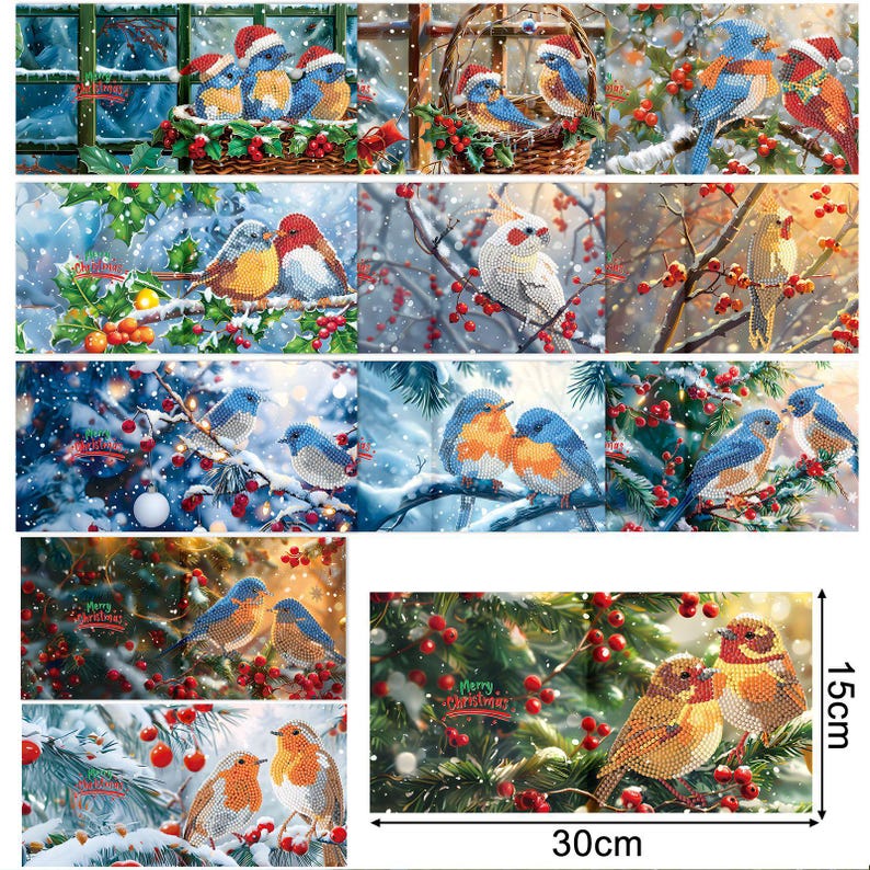 Christmas Diamond Painting Greeting Cards Kit, Festive 5D Art Cards with Envelopes
