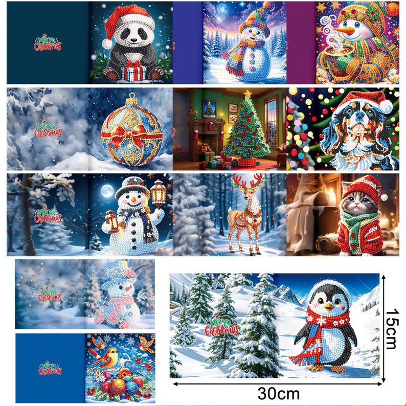 Christmas Diamond Painting Greeting Cards Kit, Festive 5D Art Cards with Envelopes