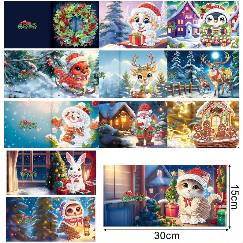 DIY Diamond Art Christmas Cards, Festive Holiday Craft Greeting Set (Includes Envelopes)