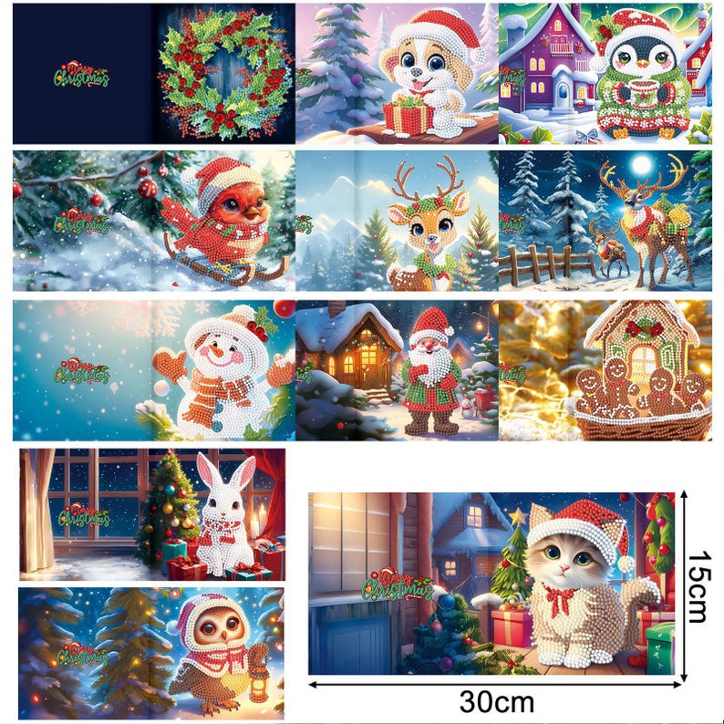 DIY Diamond Art Christmas Cards, Festive Holiday Craft Greeting Set (Includes Envelopes)