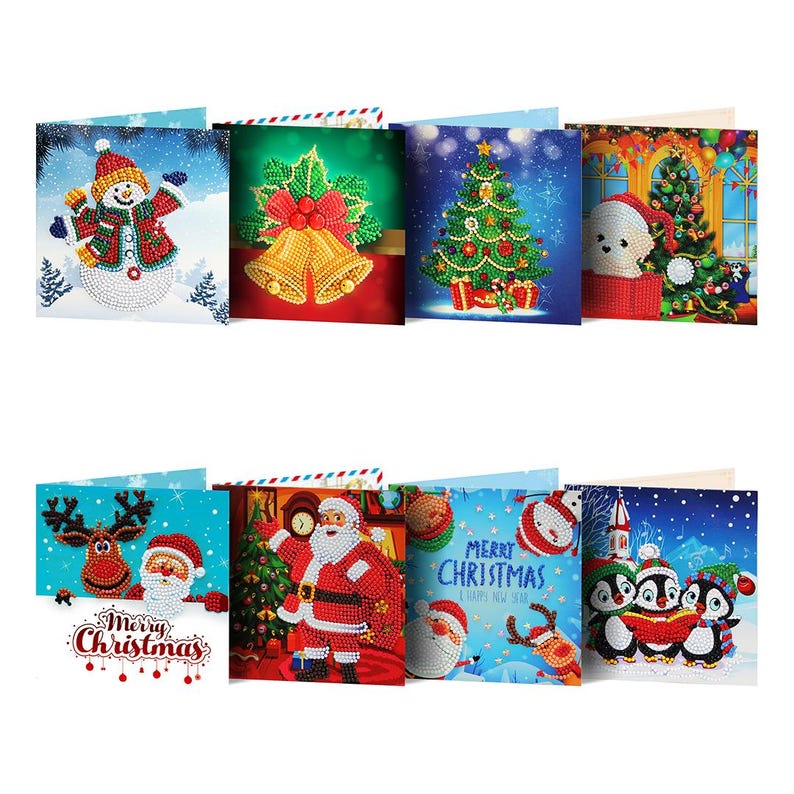 DIY Diamond Art Christmas Cards, Festive Holiday Craft Greeting Set (Includes Envelopes)
