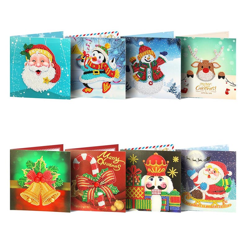 DIY Diamond Art Christmas Cards, Festive Holiday Craft Greeting Set (Includes Envelopes)