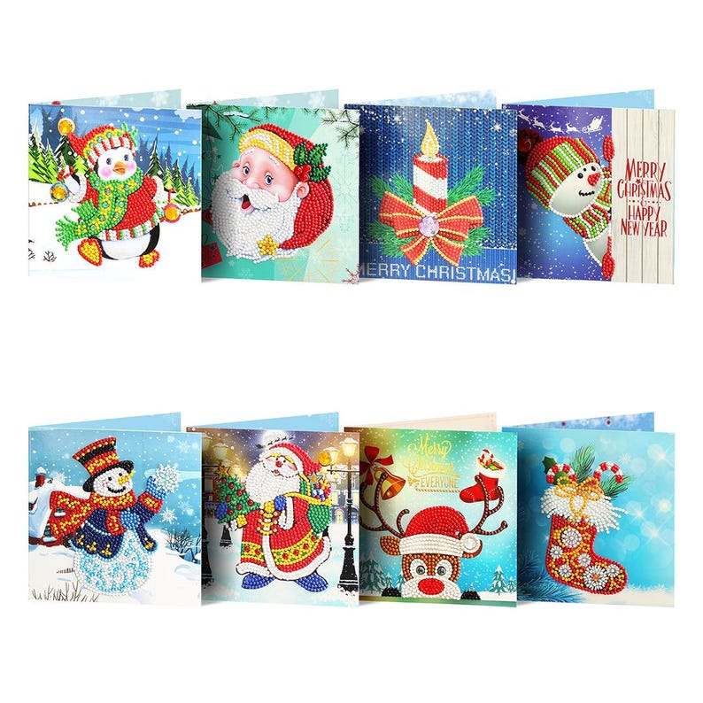 DIY Diamond Art Christmas Cards, Festive Holiday Craft Greeting Set (Includes Envelopes)