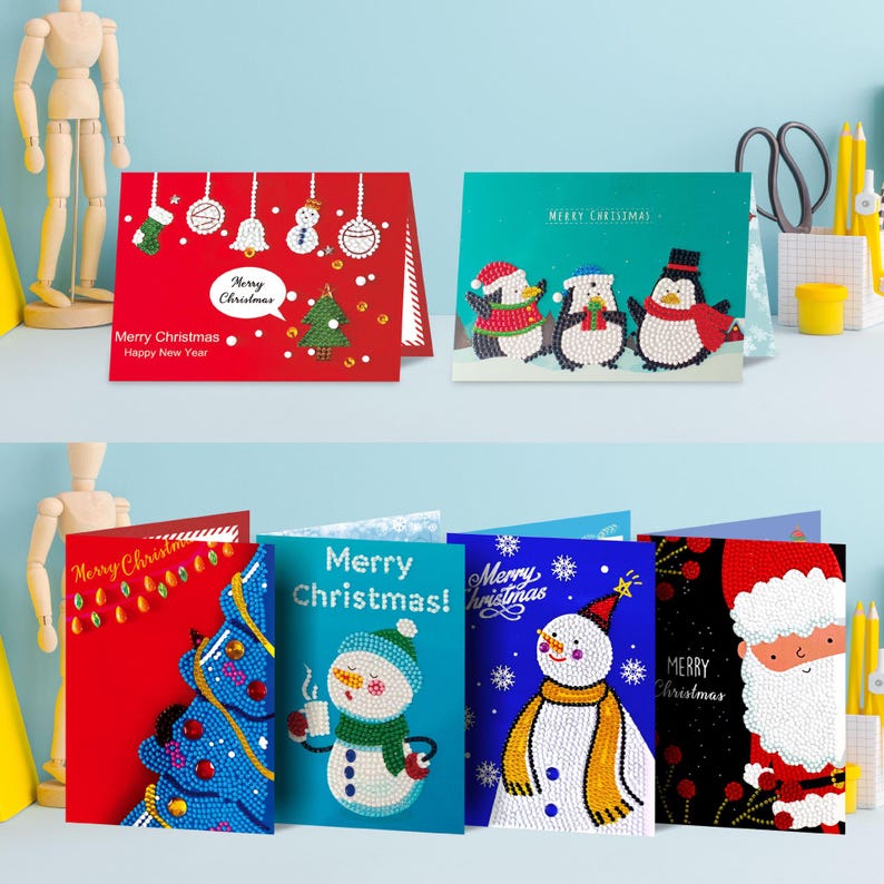 DIY Diamond Art Christmas Cards, Festive Holiday Craft Greeting Set (Includes Envelopes)