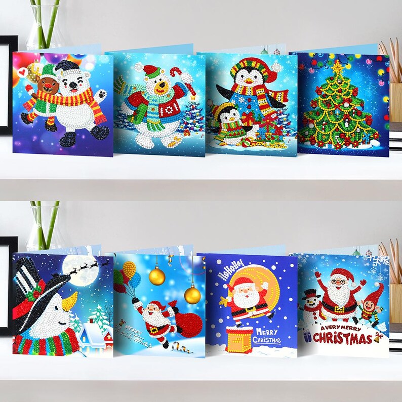 DIY Diamond Art Christmas Cards, Festive Holiday Craft Greeting Set (Includes Envelopes)