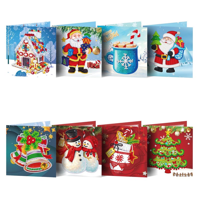 DIY Diamond Art Christmas Cards, Festive Holiday Craft Greeting Set (Includes Envelopes)