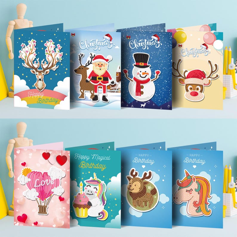 DIY Diamond Art Christmas Cards, Festive Holiday Craft Greeting Set (Includes Envelopes)