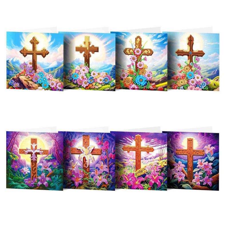 Christian Diamond Painting Greeting Cards Set, Religious DIY Craft Kit, Virgin Mary Cross Easter