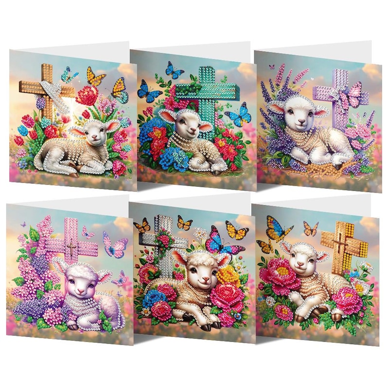 Christian Diamond Painting Greeting Cards Set, Religious DIY Craft Kit, Virgin Mary Cross Easter
