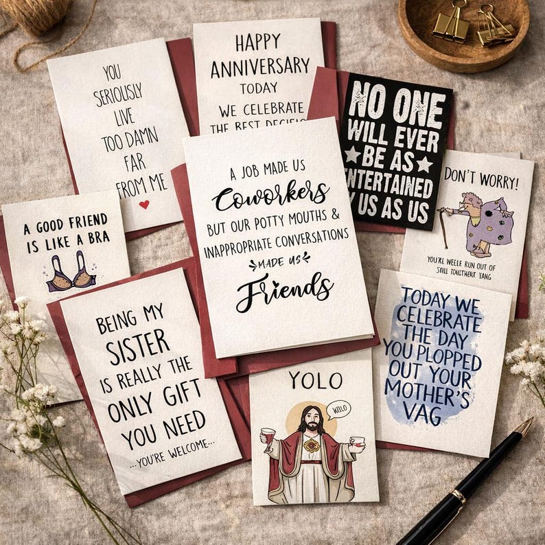 Funny Sarcastic Birthday Cards for Friends, Gag Joke Greeting Cards