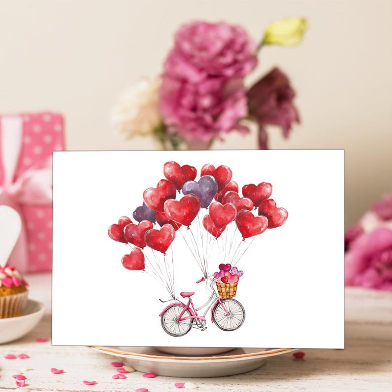 Set of 6 Romantic Valentine Cards, Watercolor Heart & Floral Designs, Anniversary Love Notes
