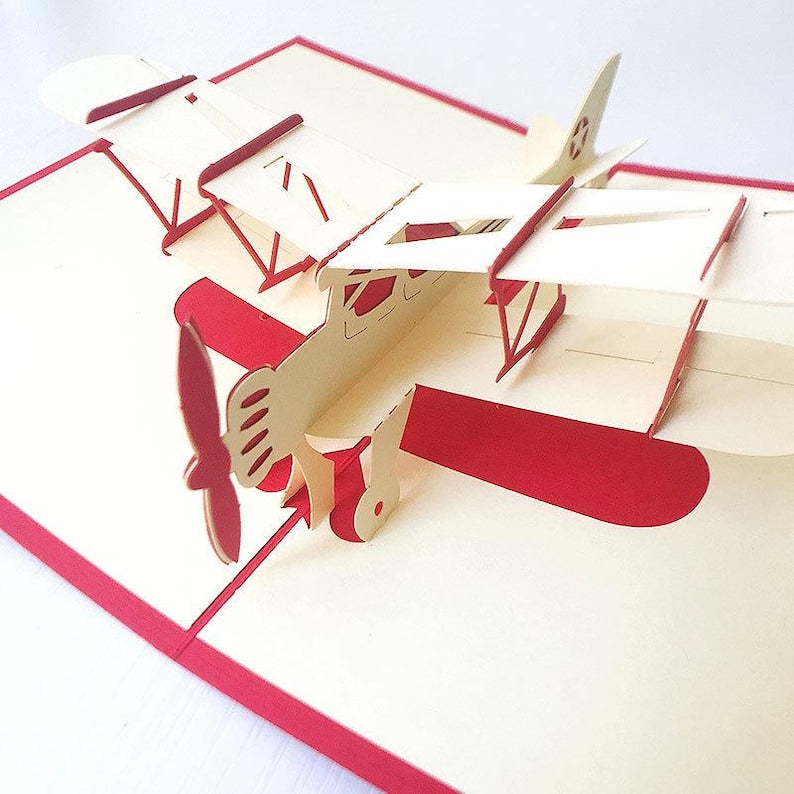 3D Airplane Pop Up Card, Handmade Aircraft Greeting, Vintage Plane Birthday (Kids, Aviation Lovers)