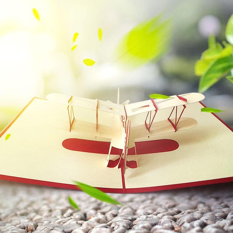 3D Airplane Pop Up Card, Handmade Aircraft Greeting, Vintage Plane Birthday (Kids, Aviation Lovers)