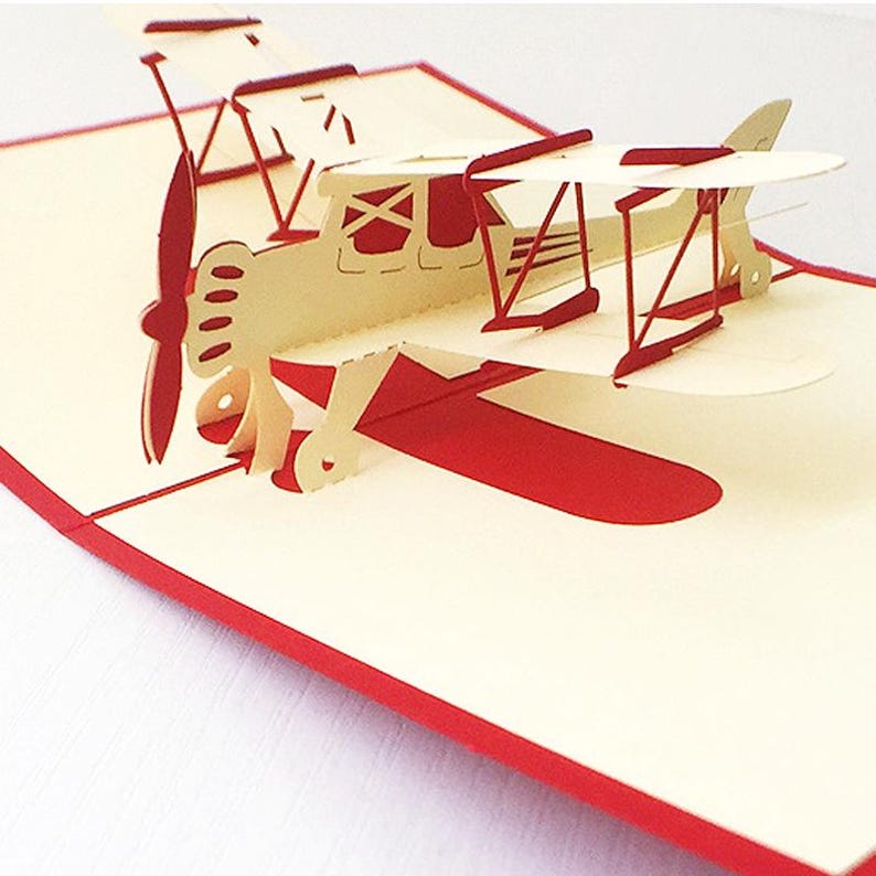 3D Airplane Pop Up Card, Handmade Aircraft Greeting, Vintage Plane Birthday (Kids, Aviation Lovers)