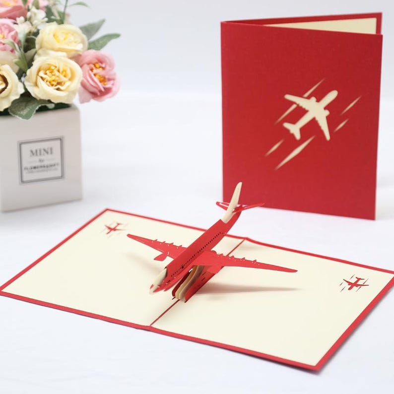 3D Airplane Pop Up Card, Handmade Aircraft Greeting, Vintage Plane Birthday (Kids, Aviation Lovers)