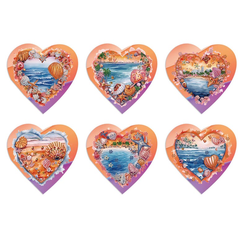 Heart Diamond Painting Cards, Rhinestone Art Kit, Valentine Love Greeting Cards (Set of 6)