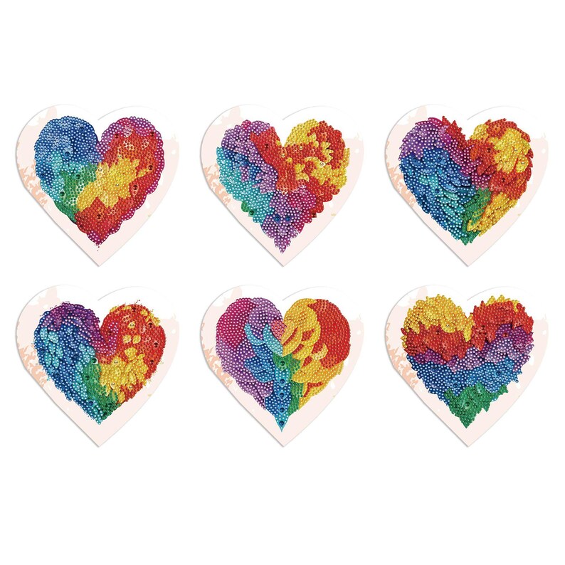 Heart Diamond Painting Cards, Rhinestone Art Kit, Valentine Love Greeting Cards (Set of 6)