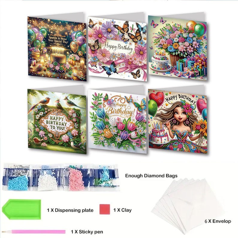 Diamond Painting Cards Kit, Butterfly Rhinestone Greeting Cards, DIY Craft Set (Assorted Designs)