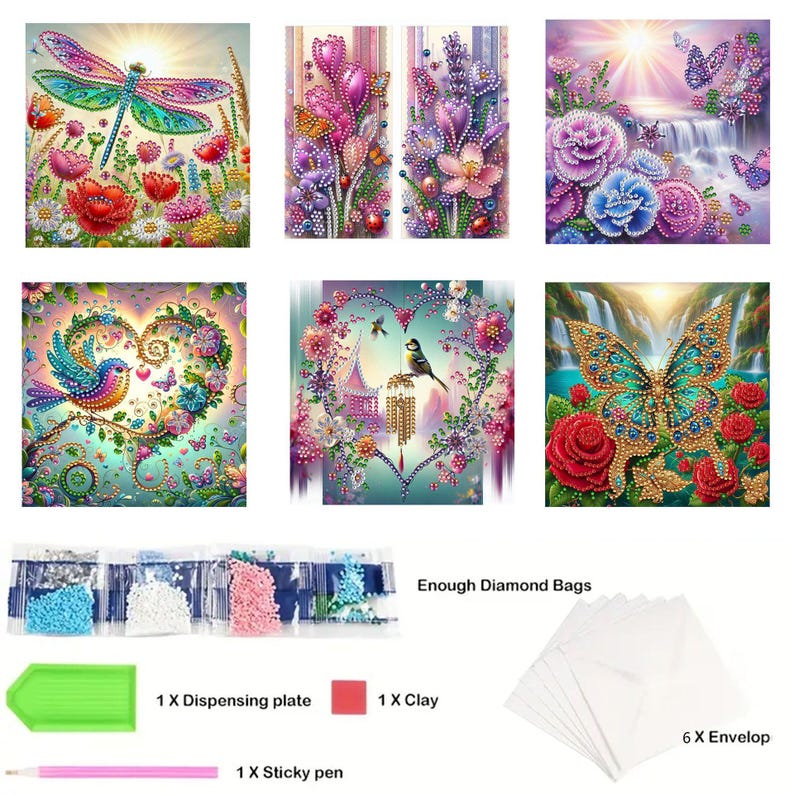 Diamond Painting Cards Kit, Butterfly Rhinestone Greeting Cards, DIY Craft Set (Assorted Designs)