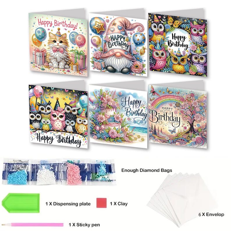 Diamond Painting Cards Kit, Butterfly Rhinestone Greeting Cards, DIY Craft Set (Assorted Designs)