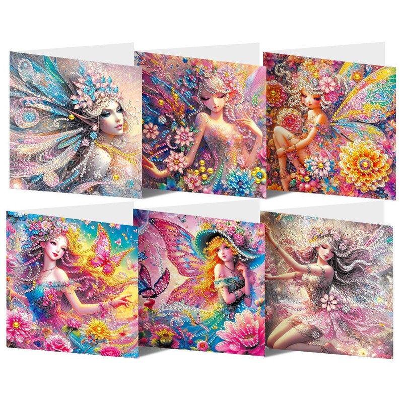 Fantasy Fairy Diamond Painting Greeting Cards Kit, Rhinestone Art Craft Cards (6x12in)