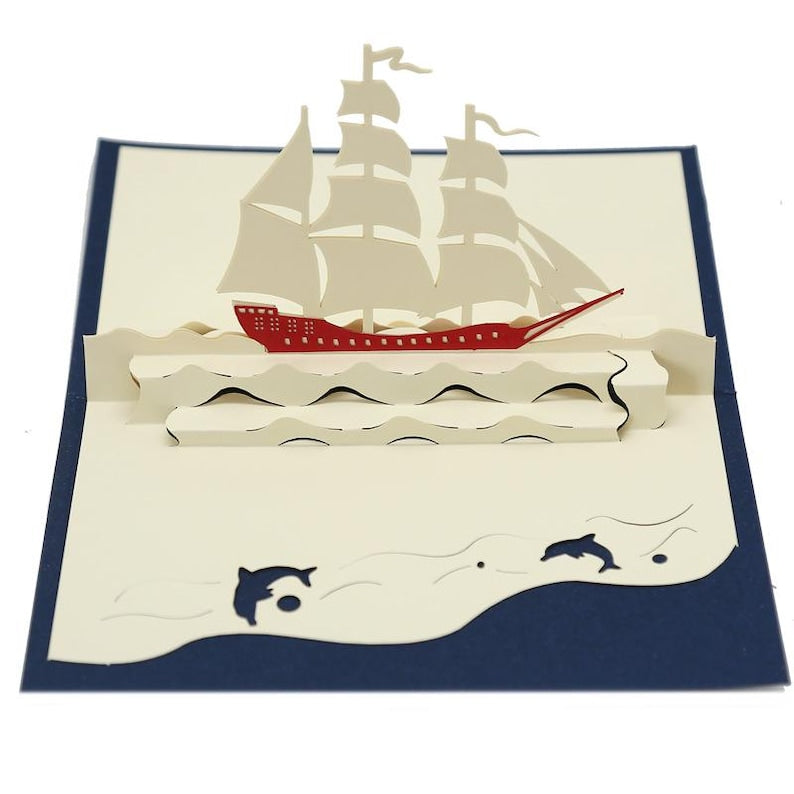 Sailing Ship Card, 3D Nautical Greeting for Birthdays, Good Luck Notes and Thoughtful Congratulations