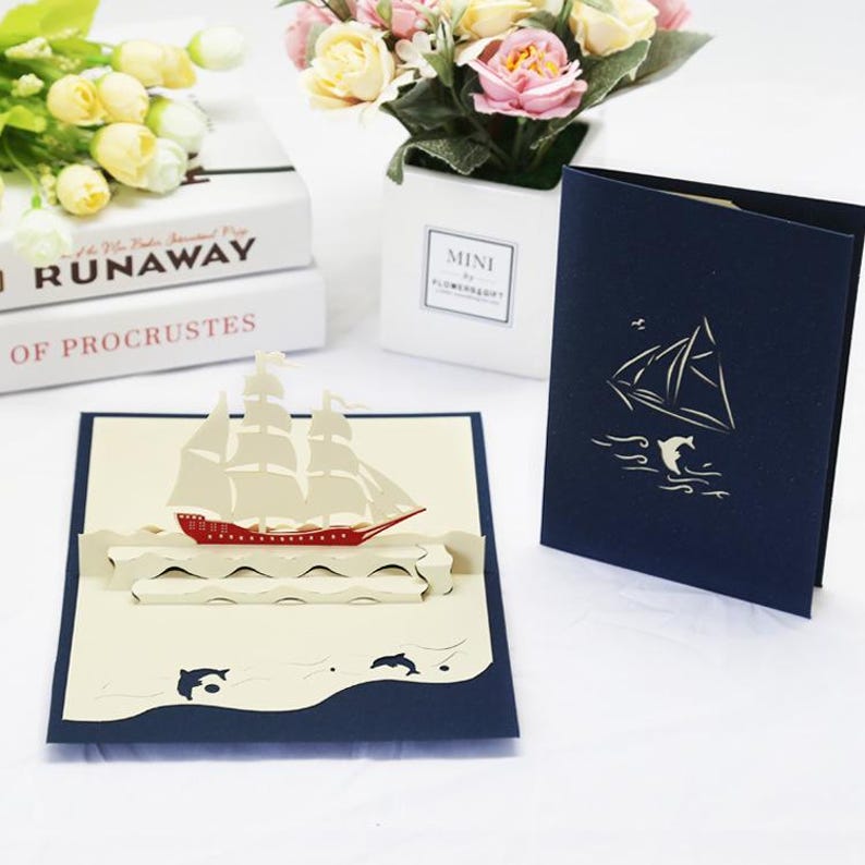 Sailing Ship Card, 3D Nautical Greeting for Birthdays, Good Luck Notes and Thoughtful Congratulations