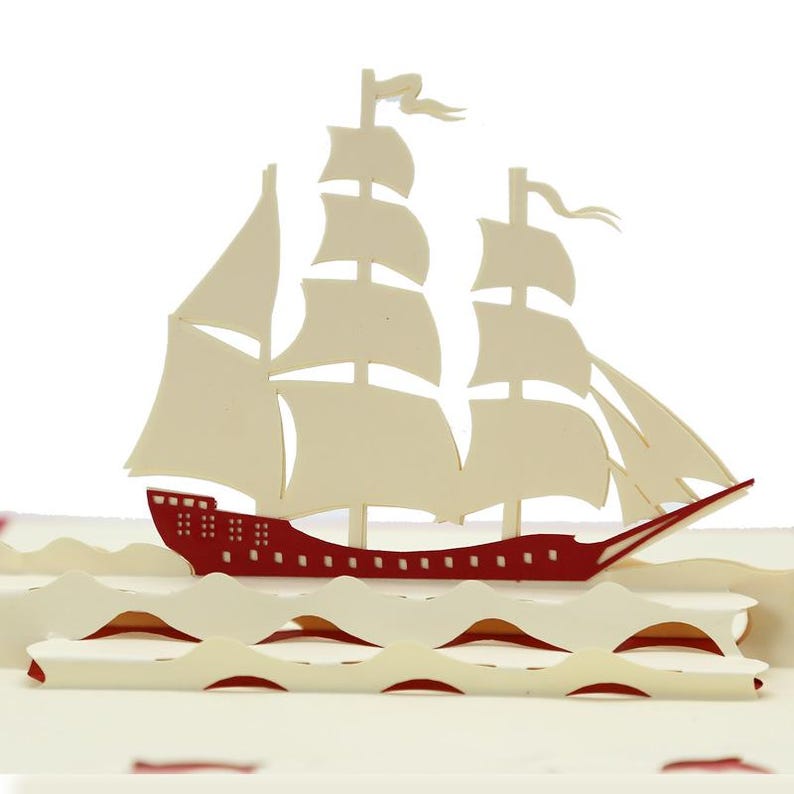 Sailing Ship Card, 3D Nautical Greeting for Birthdays, Good Luck Notes and Thoughtful Congratulations